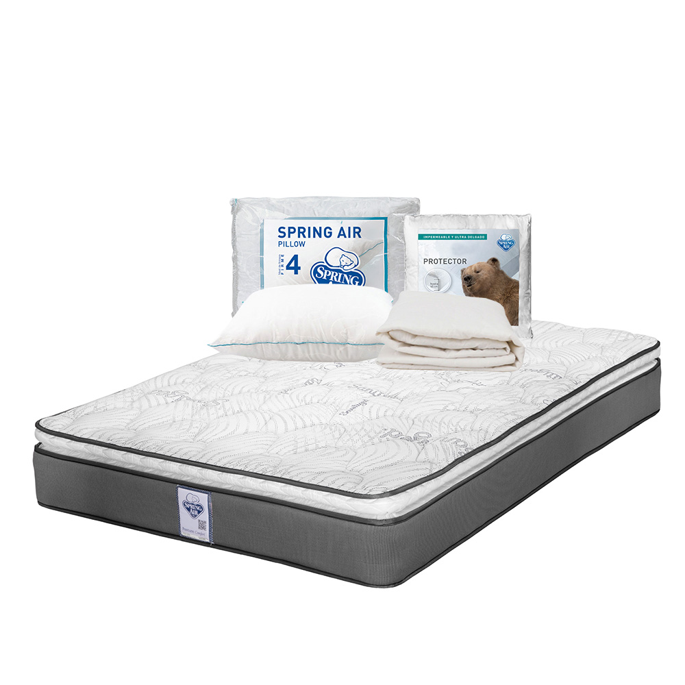 Colchón Spring Air Prestige Color Gris Queen Size + Almohada Osos + Protector Ultra