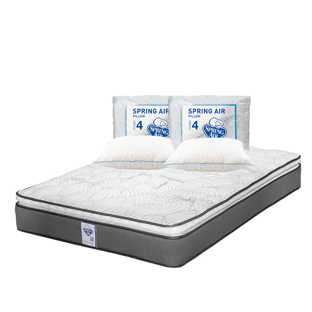 Colchón Spring Air Prestige Color Gris Queen Size + 2 Almohadas Osos