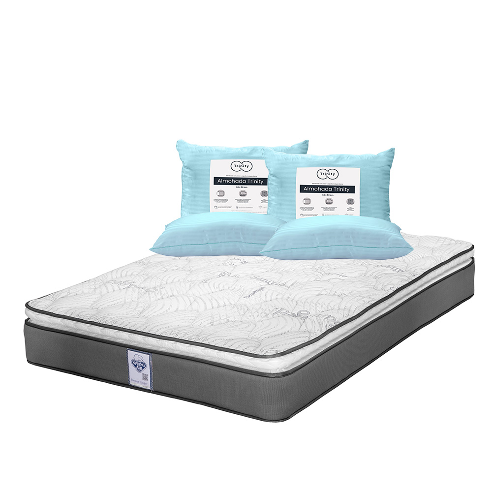 Colchón Spring Air Prestige Color Gris Individual + 2 Almohadas Trinity