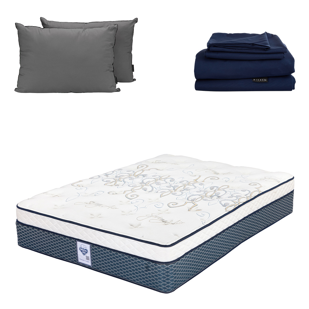 Colchón Spring Air Cantabria Color Vivos Dorados Matrimonial + Almohada 2pack + Sábanas Softy