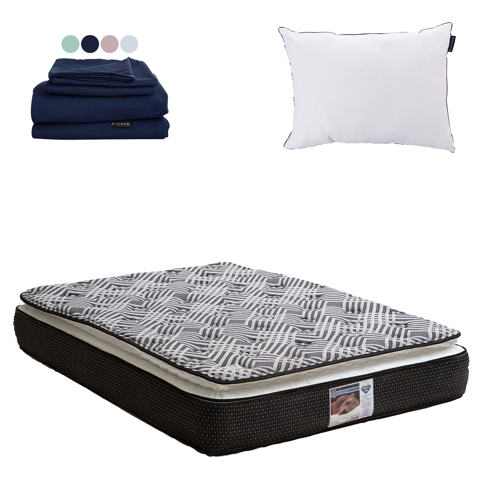 Colchón Spring Air Omega Color Negro Queen Size + Almohada One + Sábanas Softy