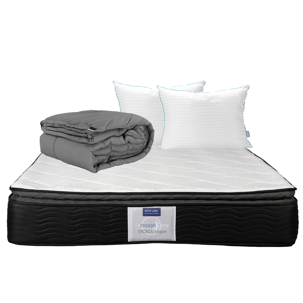 Colchón Dicasa Legan Color Negro Queen Size + Almohada Royal Twin + Edredón Homy
