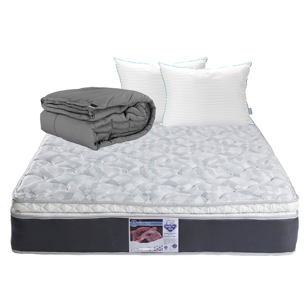 Colchón Spring Air Marte Color Gris King Size + Almohada Royal Twin + Edredón Homy