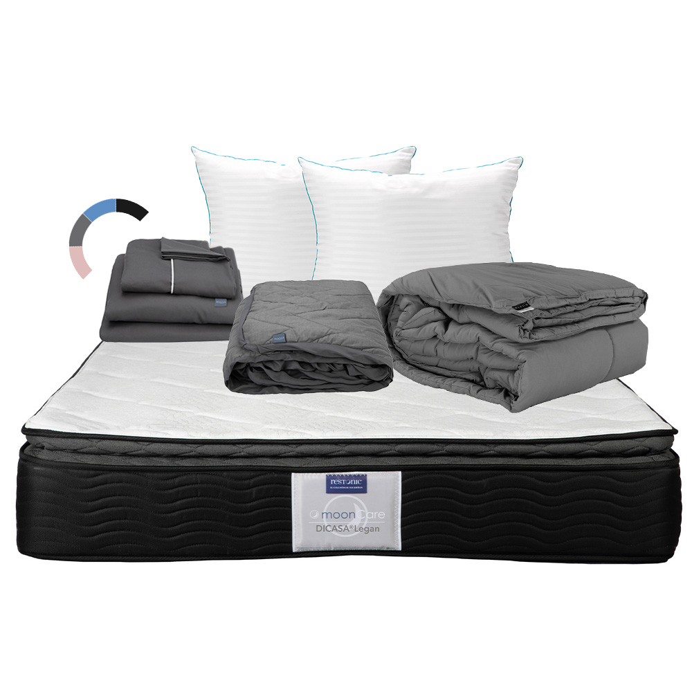 Colchón Dicasa Legan Color Negro Queen Size + Almohada Royal Twin + Protector Lux + Sábanas Royal + Edredón Homy