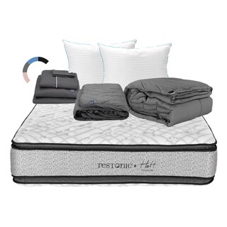Foto 1 | Colchón Restonic Hoff Color Gris Queen Size + Almohada Royal Twin + Protector Lux + Sábanas Royal + Edredón Homy