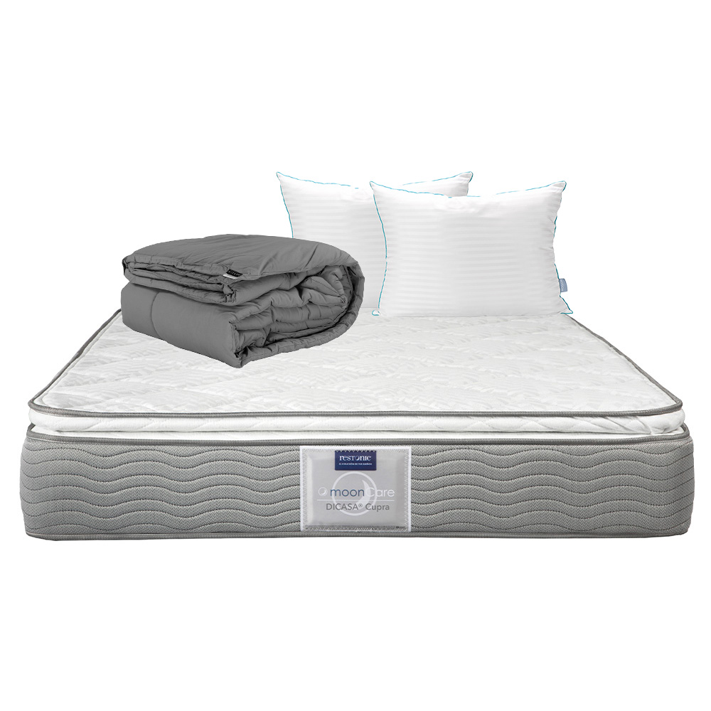 Colchón Dicasa Cupra Color Plata King Size + Almohada Royal Twin + Edredón Homy