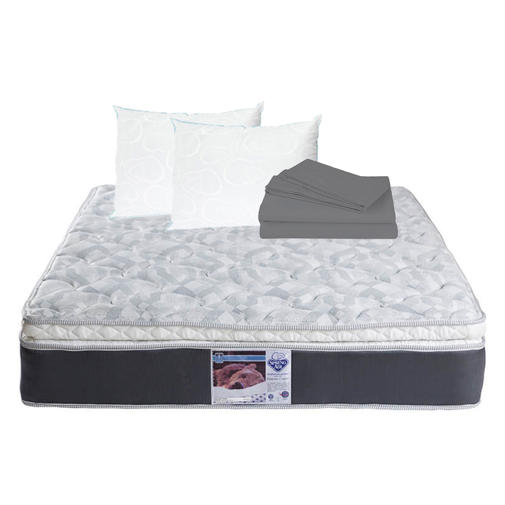 Colchón Spring Air Marte Color Gris Matrimonial + Almohada Oso 2 + Sábanas Basic