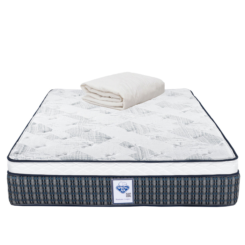 Colchón Spring Air Cardona Color Cuadros Azules Queen Size + Protector Ultra