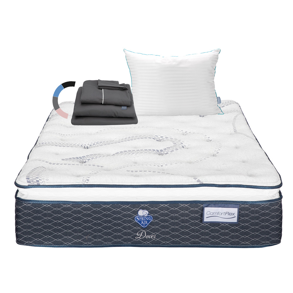 Colchón Spring Air Dover Color Blanco King Size + Almohada Royal + Sábanas Royal