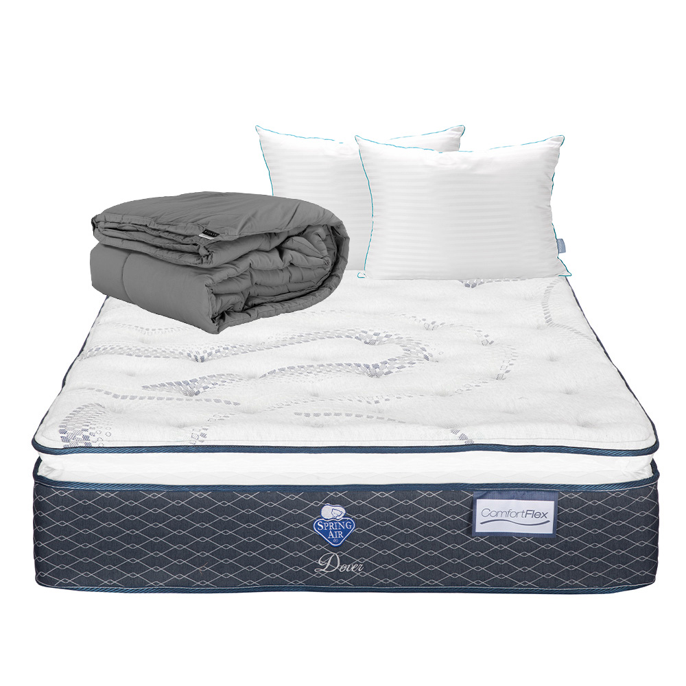 Colchón Spring Air Dover Color Blanco King Size + Almohada Royal Twin + Edredón Homy