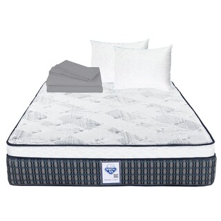 Foto 1 | Colchón Spring Air Cardona Color Cuadros Azules Matrimonial + Almohada Oso 2 + Sábanas Basic