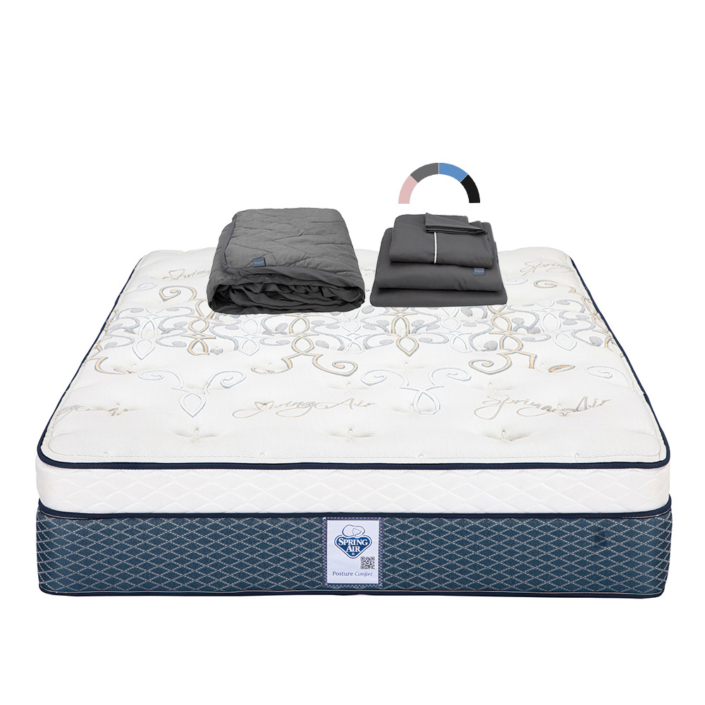 Colchón Spring Air Cantabria Color Vivos Dorados Queen Size + Protector Lux + Sábanas Royal