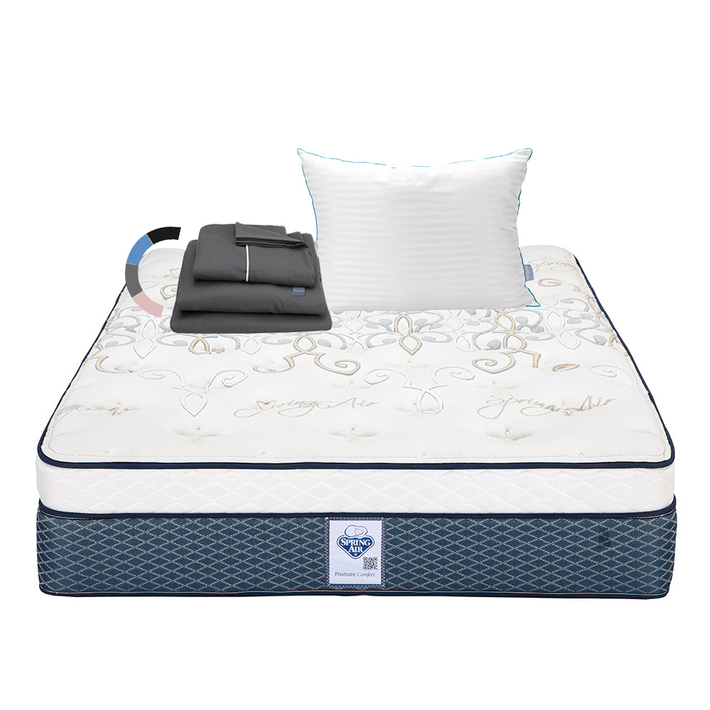Colchón Spring Air Cantabria Color Vivos Dorados Queen Size + Almohada Royal + Sábanas Royal