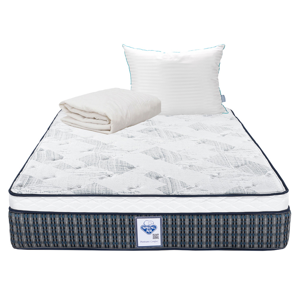 Colchón Spring Air Cardona Color Cuadros Azules King Size + Almohada Royal + Protector Ultra