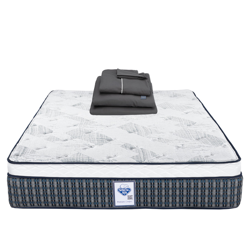 Colchón Spring Air Cardona Color Cuadros Azules Queen Size + Sábanas Royal
