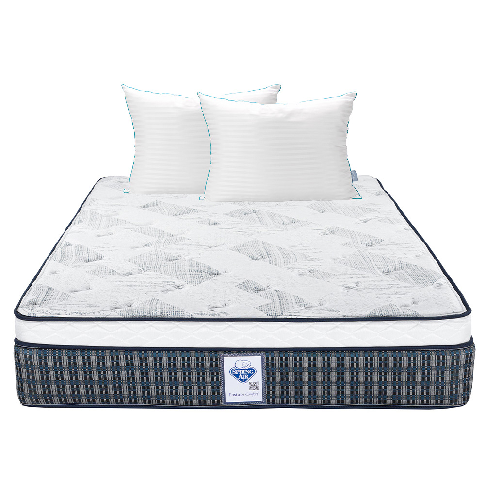 Colchón Spring Air Cardona Color Cuadros Azules Matrimonial + Almohada Royal Twin