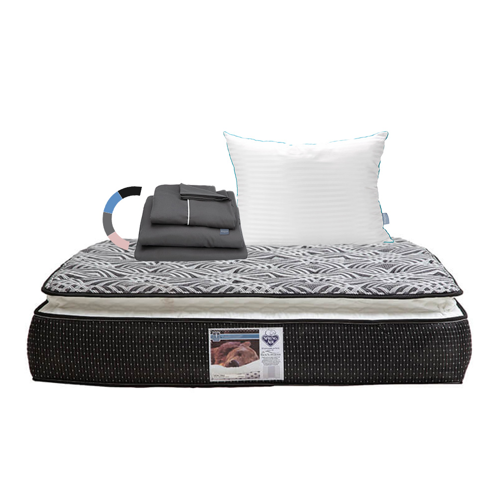 Colchón Spring Air Omega Color Negro Queen Size + Almohada Royal + Sábanas Royal