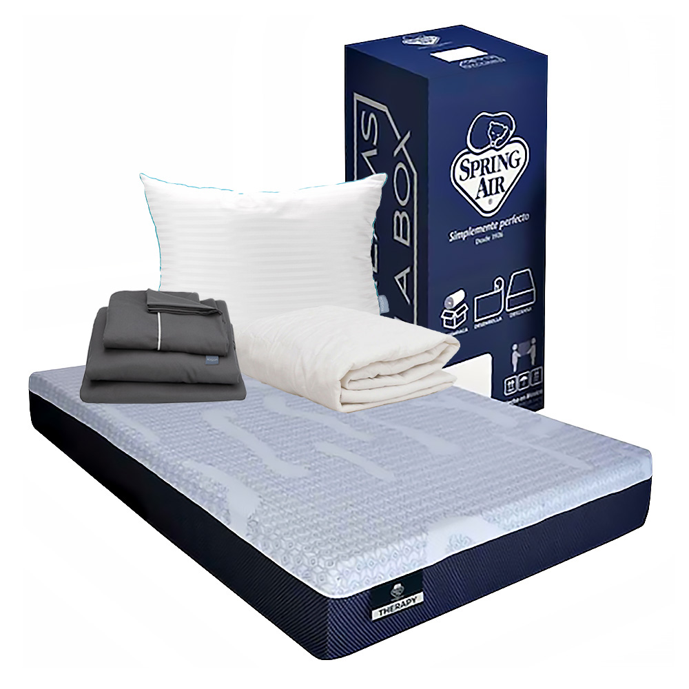 Foto 1 | Colchón Spring Air Therapy Color Blanco Matrimonial + Almohada Royal + Protector Ultra + Sábanas Royal