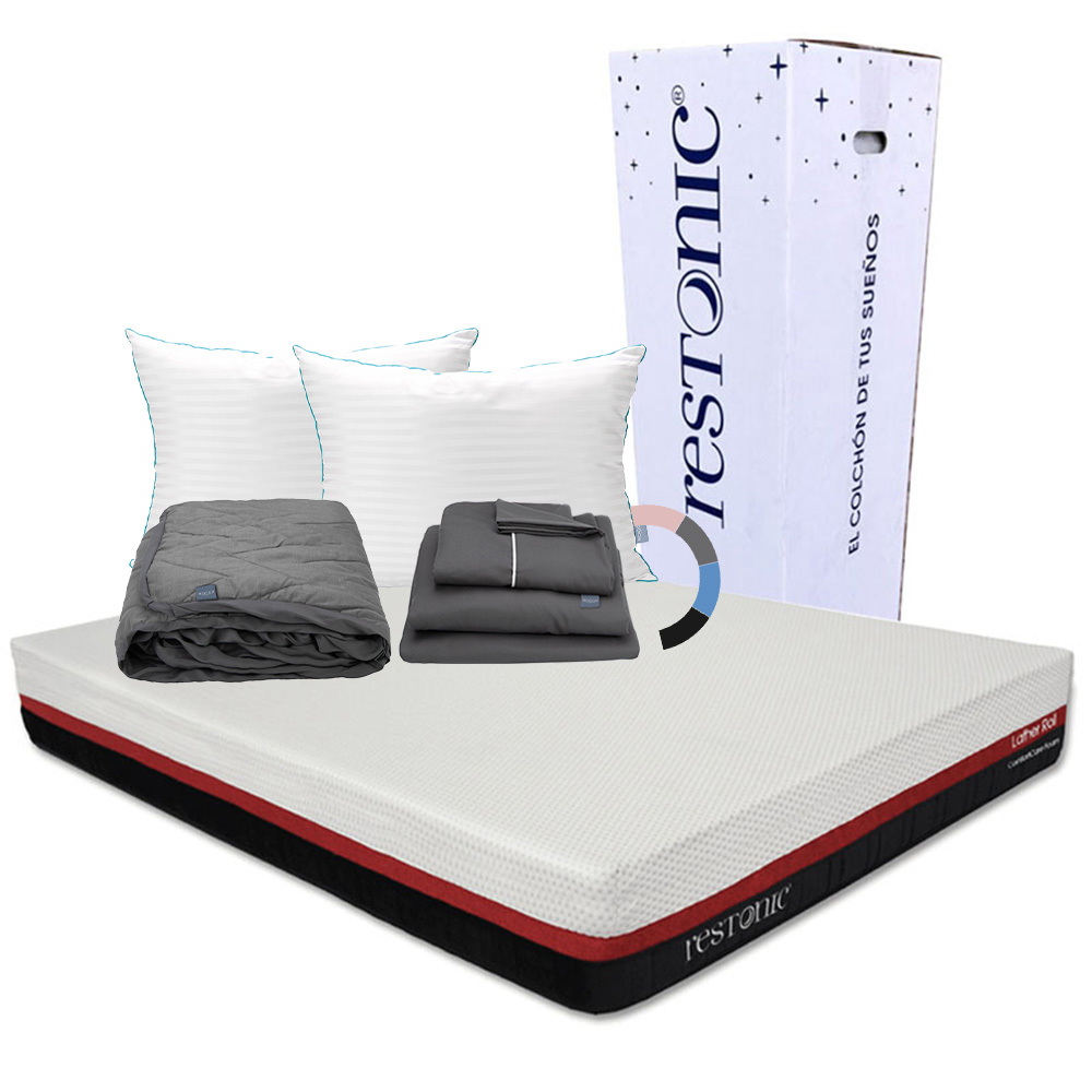 Foto 1 | Colchón Restonic Roll Color Blanco Queen Size + Almohada Royal Twin + Protector Lux + Sábanas Royal