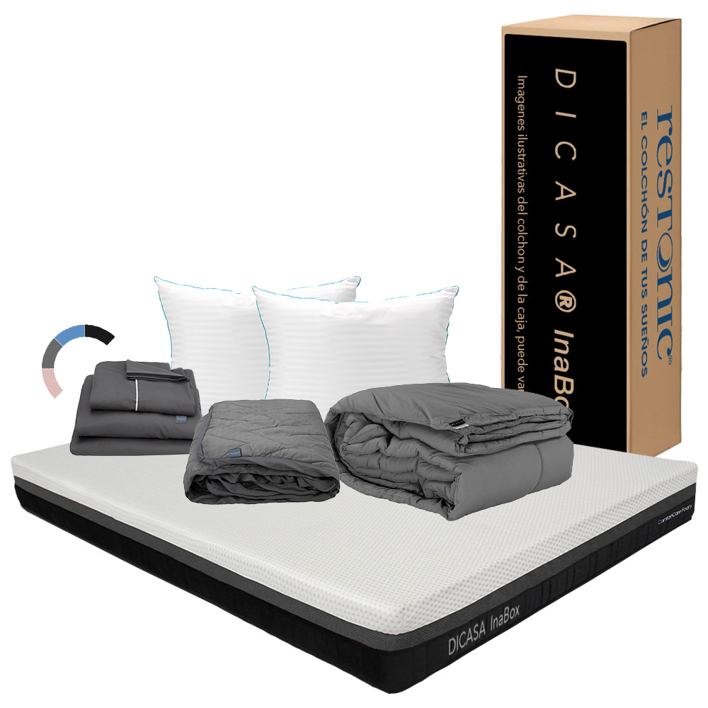 Foto 1 | Colchón Dicasainabox Dicasainabox Color Blanco Queen Size+almohada Royal Twin+protector Lux+sábanas Royal+edredón Homy