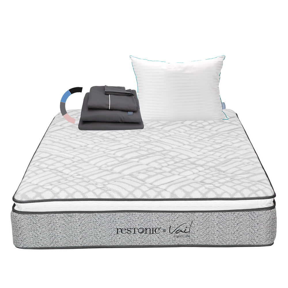 Foto 1 | Colchón Restonic Vail Color Gris Queen Size + Almohada Royal + Sábanas Royal