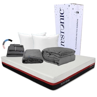 Foto 1 | Colchón Restonic Roll Color Blanco Queen Size + Almohada Royal Twin + Protector Lux + Sábanas Royal + Edredón Homy
