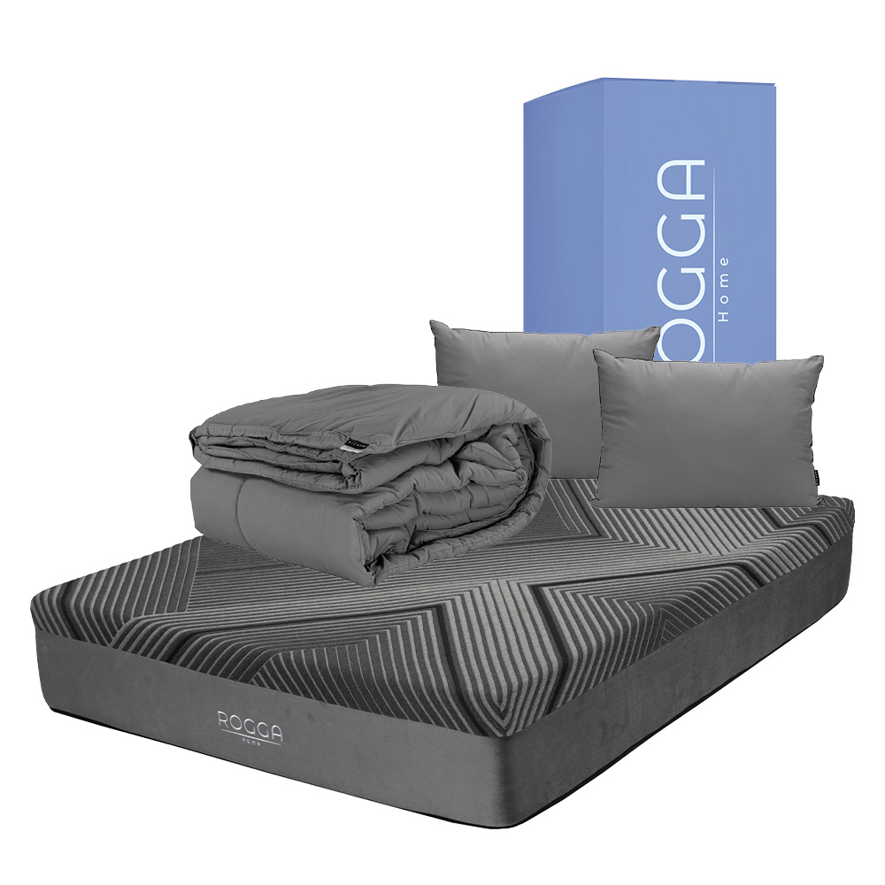 Rogga Colchon+almohada 2pack+edredon Homy Gris Oxford Memory Foam Matrimonial