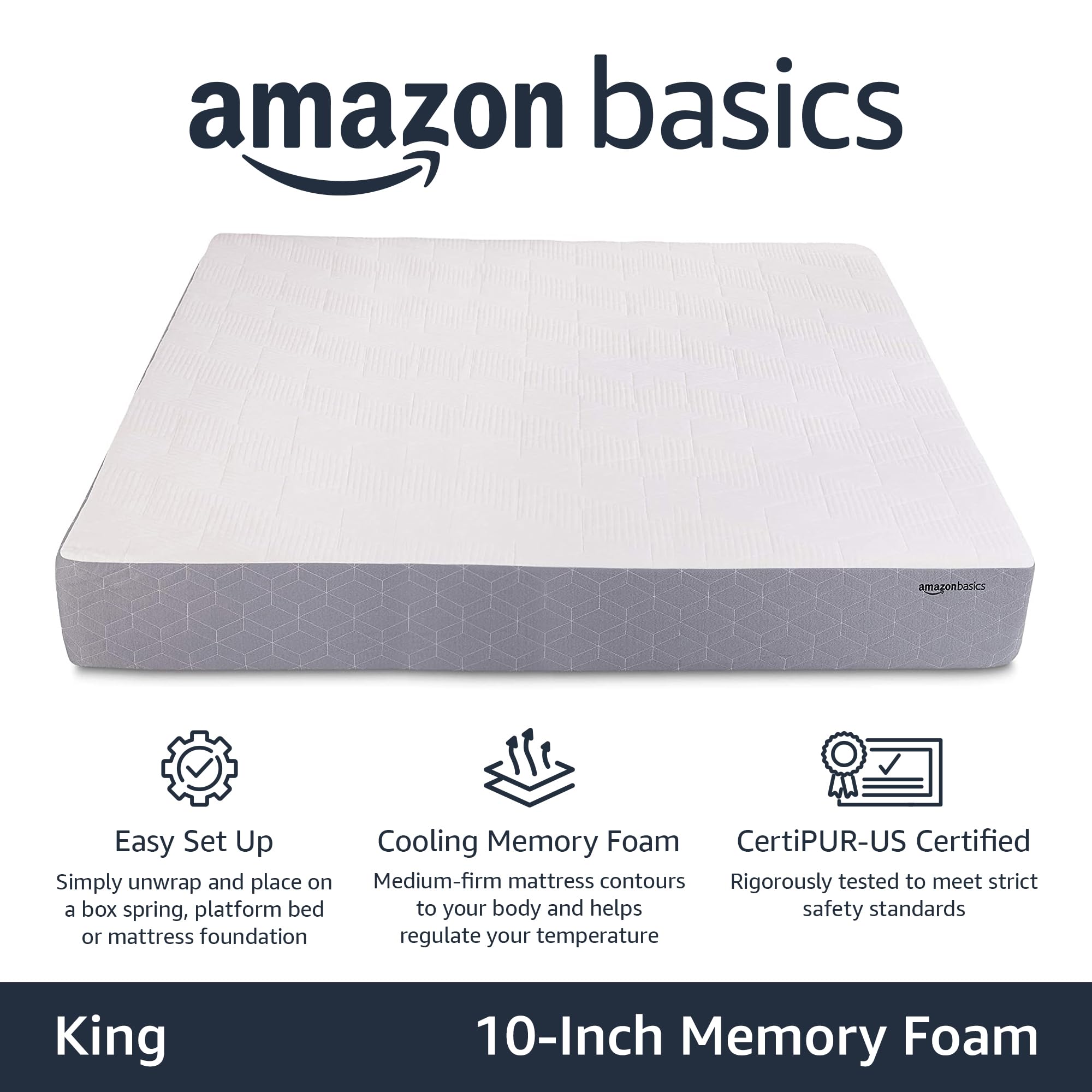 Foto 3 pulgar | Colchón Amazon Basics De Espuma Viscoelástica De Gel Tamaño King, 80 X 76 X 25 Cm - Venta Internacional.