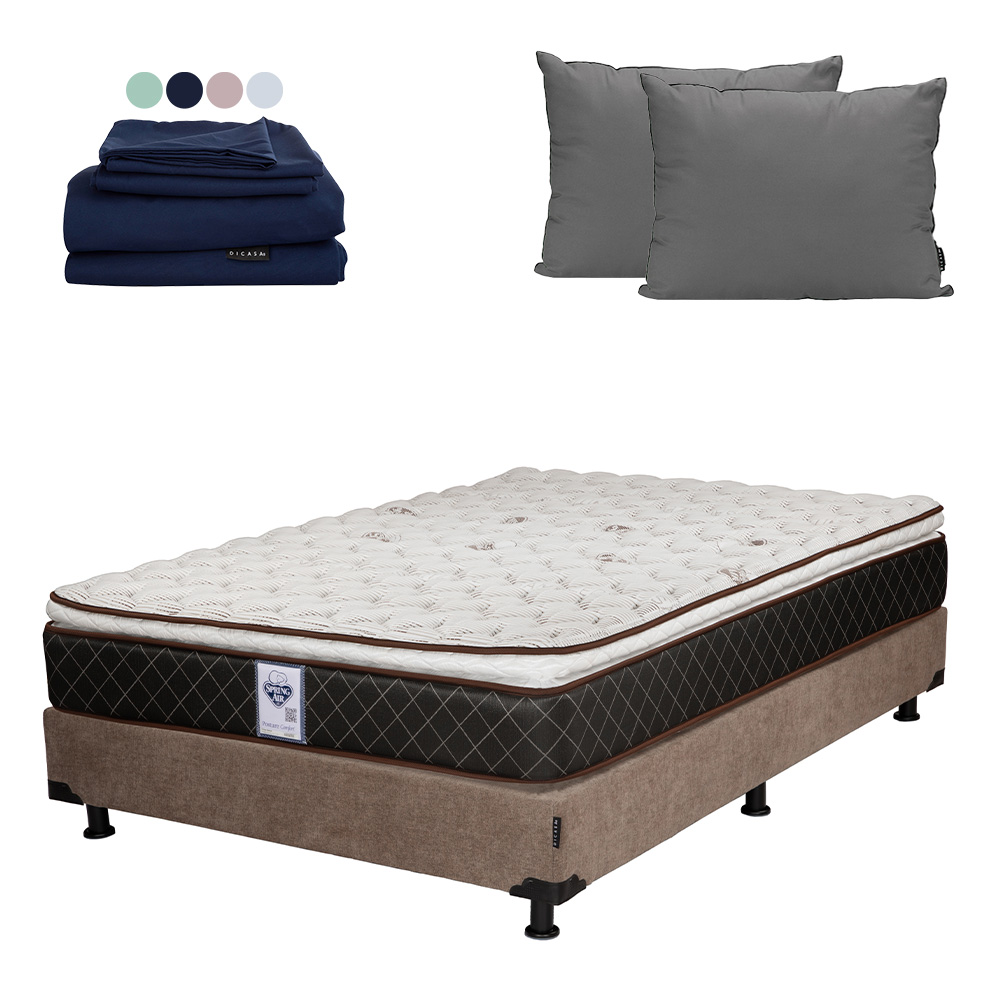 Foto 2 pulgar | Minesota Box Colchon+box+almohada 2pack+sabanas Softy Duke Mocca Cafe Queen Size