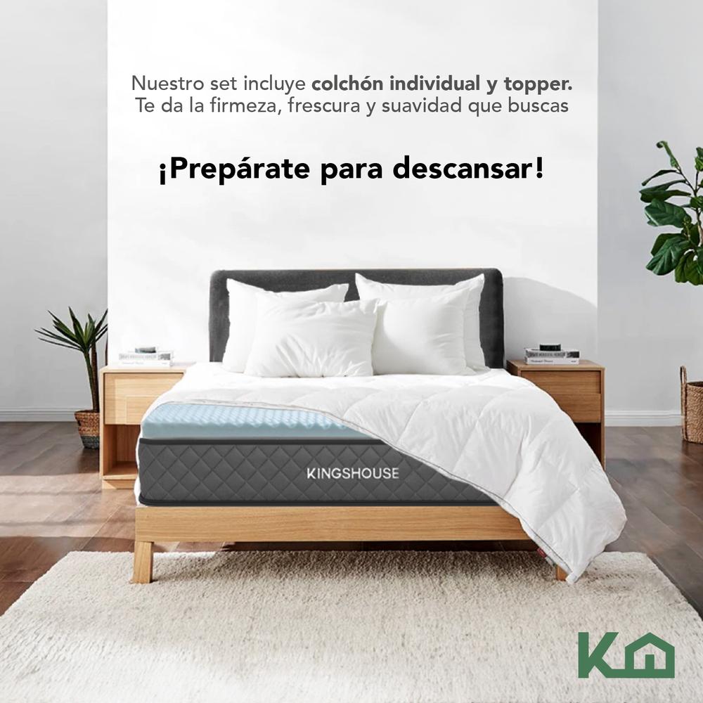 Foto 4 pulgar | Colchón + Cubrecolchón Individual de Espuma Memory KingsHouse