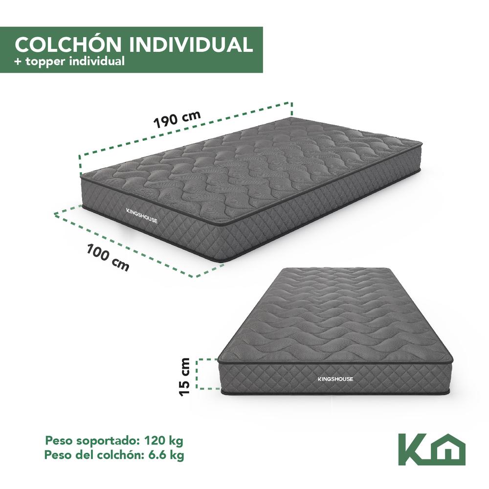Foto 5 | Colchón + Cubrecolchón Individual de Espuma Memory KingsHouse