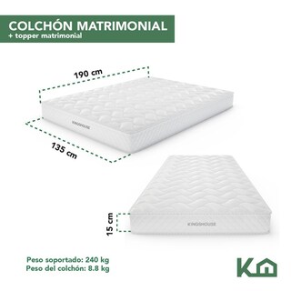 Foto 5 | Colchón + Cubrecolchón Matrimonial de Espuma Memory KingsHouse