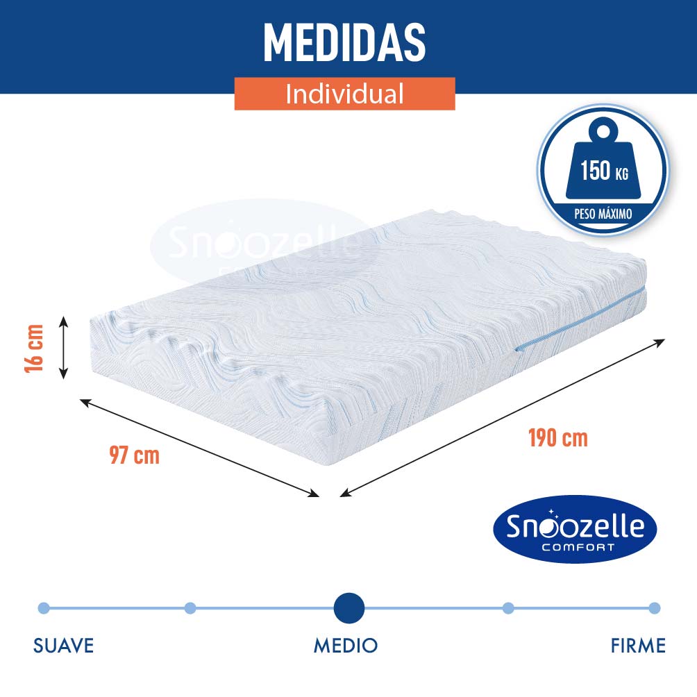 Foto 3 pulgar | Magmalife Snoozelle Comfort Colchón Individual Firme, Espuma Alta Densidad, Memory Foam, Frescura Al Dormir, En Caja
