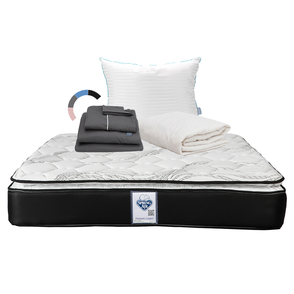 Colchón Spring Air Premier Color Blanco King Size + Almohada Royal + Protector Ultra + Sábanas Royal