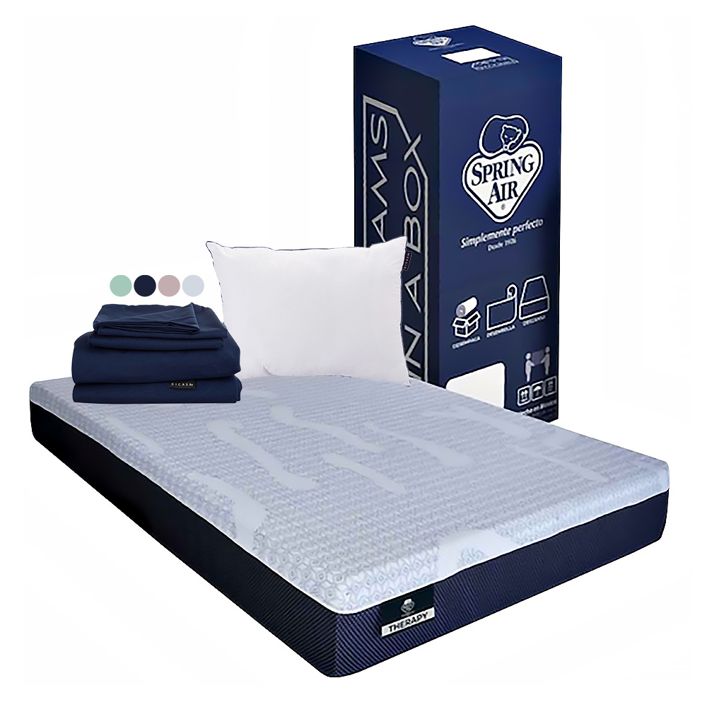 Colchón Spring Air Therapy Color Blanco Queen Size + Almohada One + Sábanas Softy