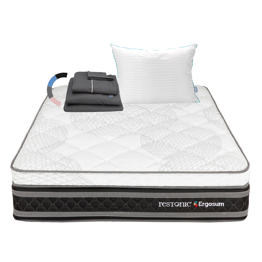 Colchon Restonic Ergosum King Size + Almohada Royal + Sabanas Royal Gris