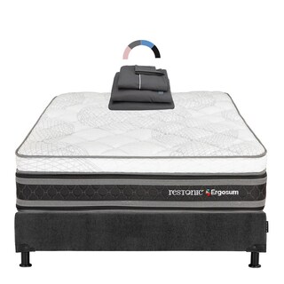 Foto 1 | Colchon Restonic Ergosum + Box Matrimonial + Sabanas Royal Gris