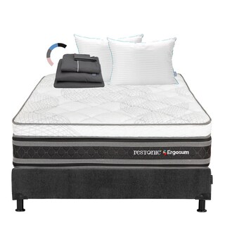 Foto 1 | Colchon Restonic Ergosum + Box Queen Size + Almohada Royal Twin+sabanas Royal Gris