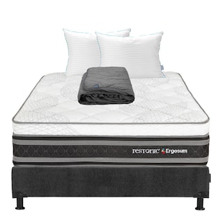 Foto 1 | Colchon Restonic Ergosum + Box Matrominial + Almohada Royal Twin+protector Lux Gris Matrimonial