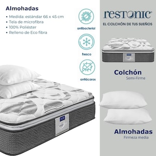 Foto 5 | Colchón King Size Restonic Más 2 Almohadas Para Un Descanso Total