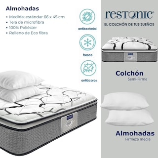 Foto 2 | Colchón King Size Restonic En Kit De Lujo Con 2 Almohadas