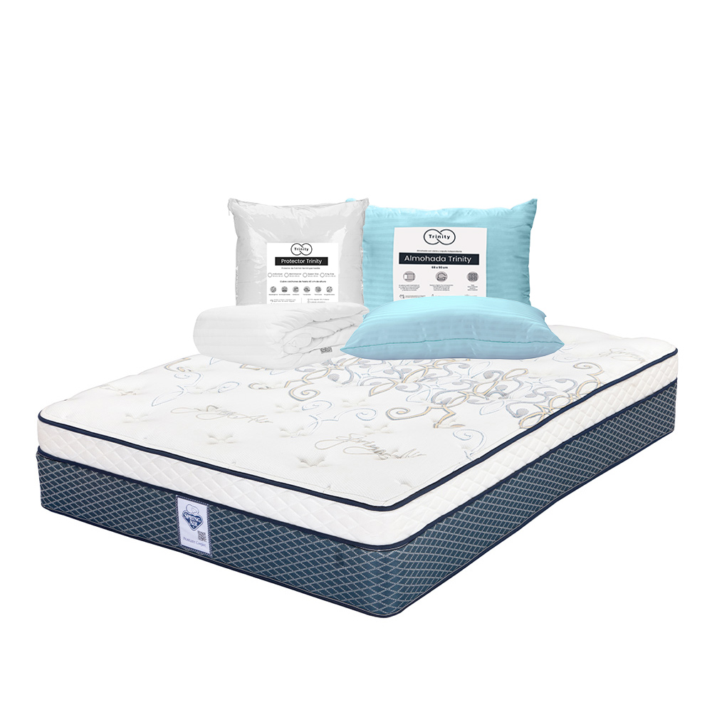 Colchón Spring Air Cantabria Color Azul King Size + Almohada Trinity + Protector Trinity