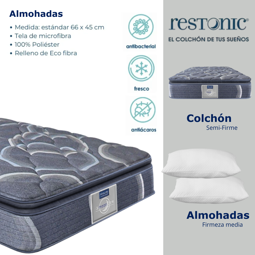 Foto 4 pulgar | Colchón Matrimonial Restonic Paquete 2 Almohadas Confort