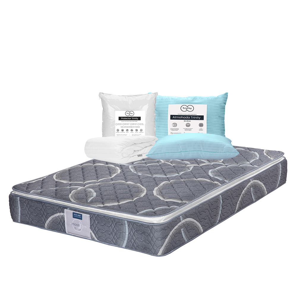 Colchón Restonic Bongo Color Azul Matrimoial + Almohada Trinity + Protector Trinity