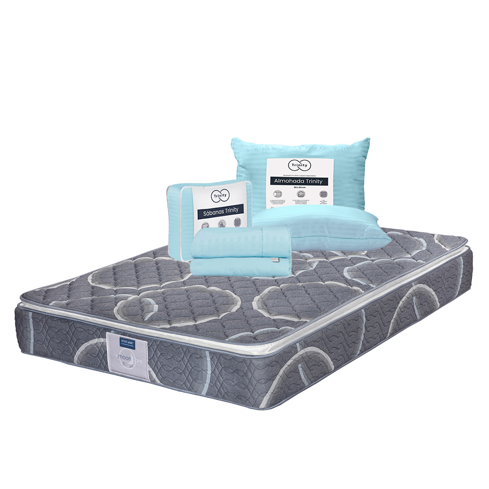Colchón Restonic Bongo Color Azul Matrimonial + Almohada Trinity + Protector Trinity