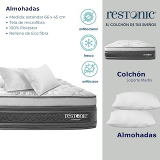 Foto 3 | Colchón King Size Restonic Kit De Lujo 2 Almohadas Confort Total