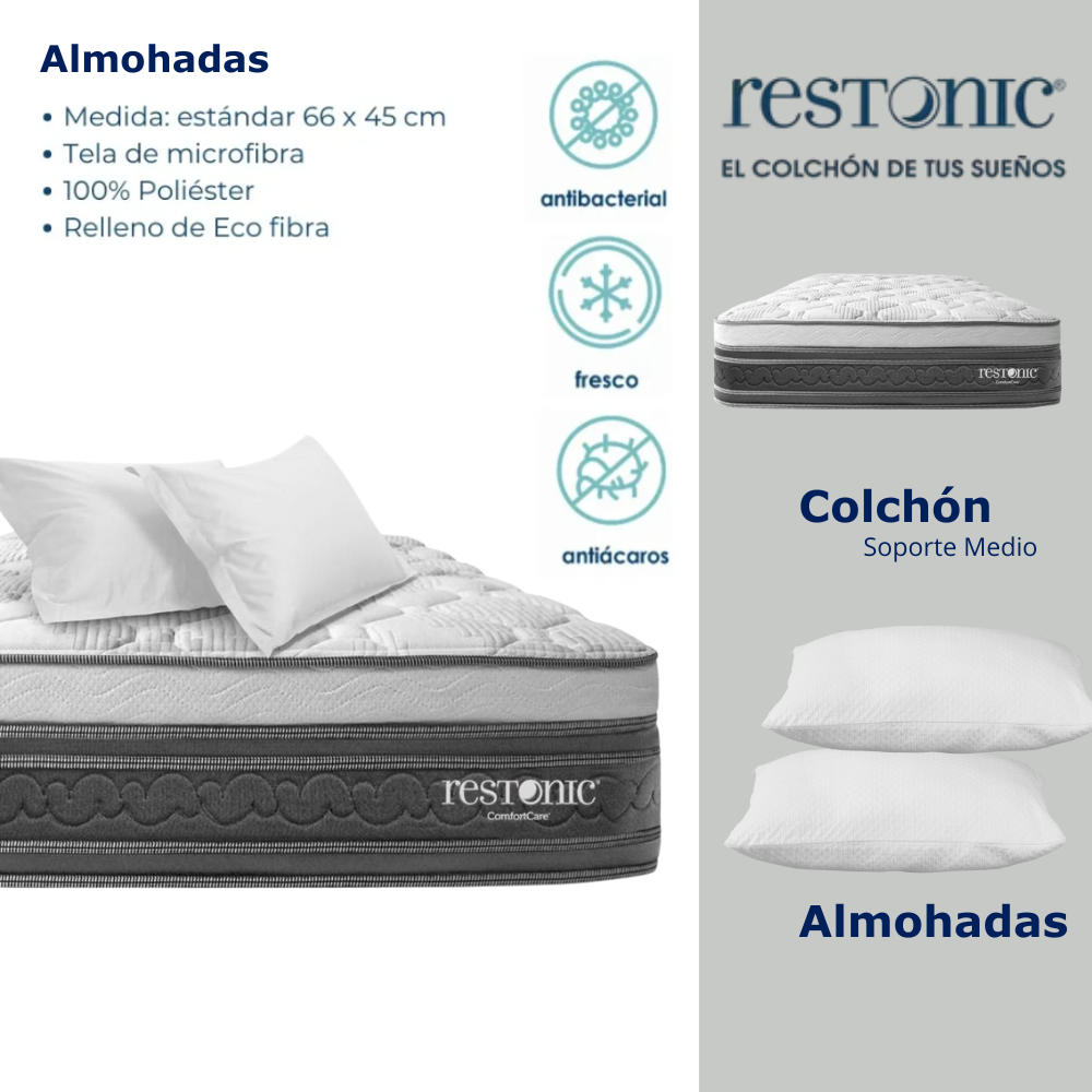 Foto 5 pulgar | Colchón Individual Restonic Kit 2 Almohadas Hipoalergénico