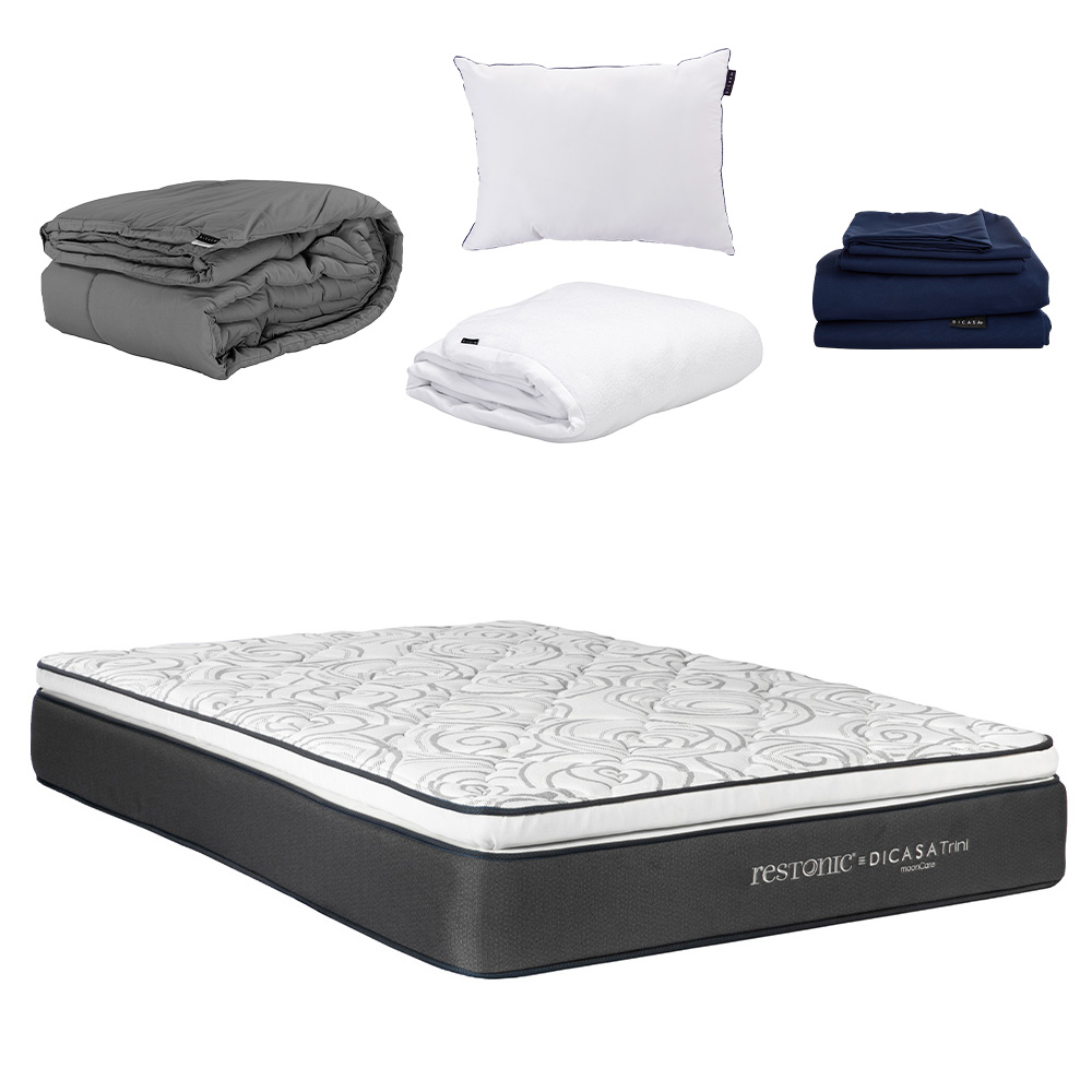 Colchón Dicasa Queen Size Trinity + Almohada One + Protector De Colchón Cloud + Juego De Sábanas Softy + Edredón Homy