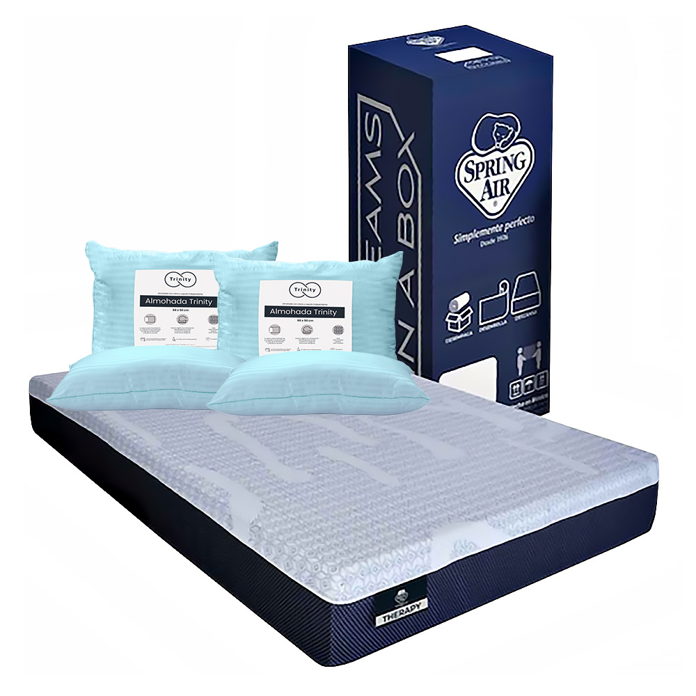 Foto 2 pulgar | Colchón Spring Air En Caja Therapy Color Azul King Size + 2 Almohadas Trinity