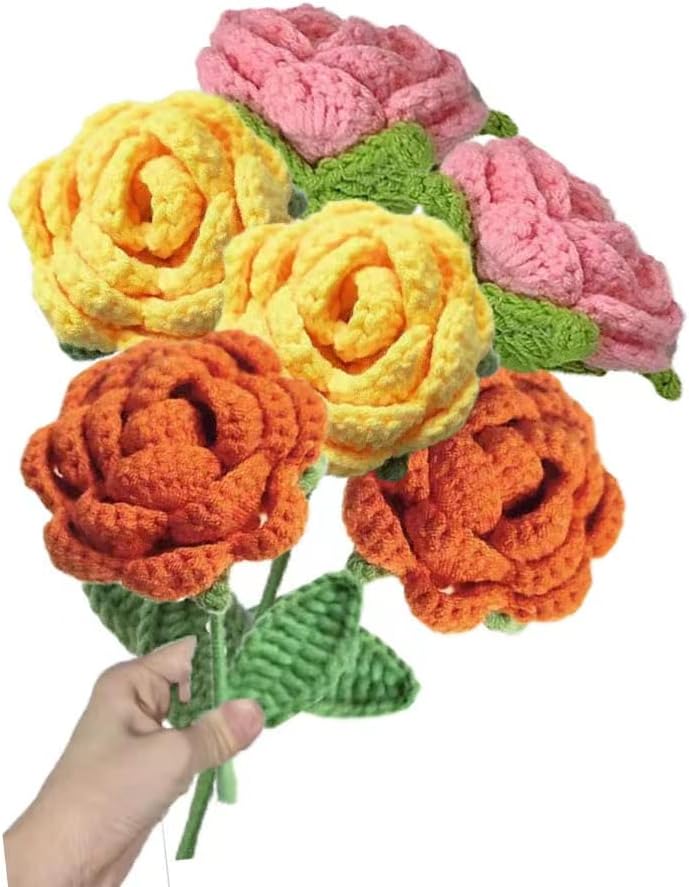 Venta Internacional - Set de Decoración de Rosas Artificiales 6 Piezas Tejido a Ganchillo